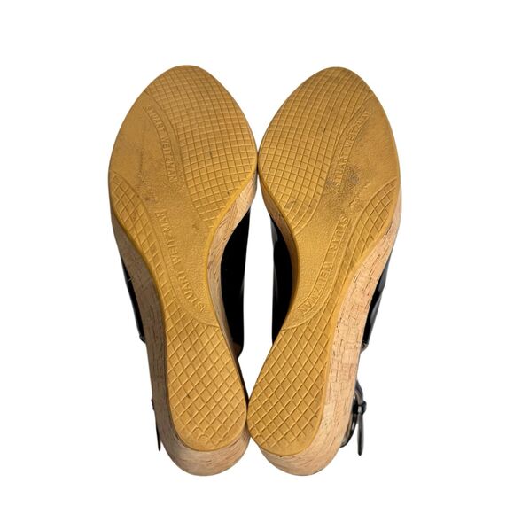 Stuart Weitzman black patent leather peep toe sling back wedges size 8.5 - Picture 6 of 14